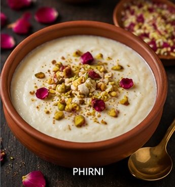 Phirni dessert with pistachios and rose petals